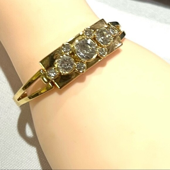 Ann Taylor Gold-tone and White Rhinestone “Strength”  Bracelet - Picture 4 of 7